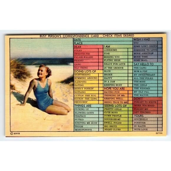 Vintage Linen Busy Person's Correspondence Postcard by Asheville Postcard Co. - Picture 1 of 2